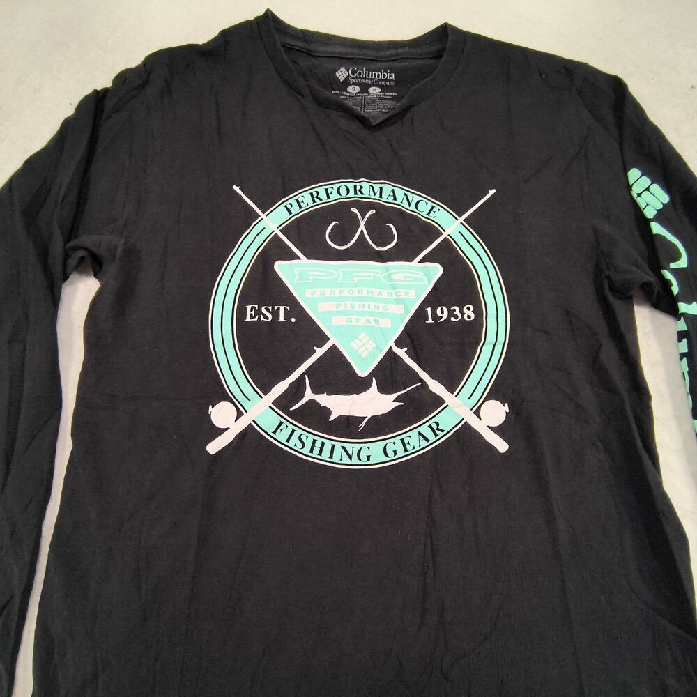 Columbia PFG Long Sleeve Crew Neck Graphic T Shirt Mens Size Small S Black